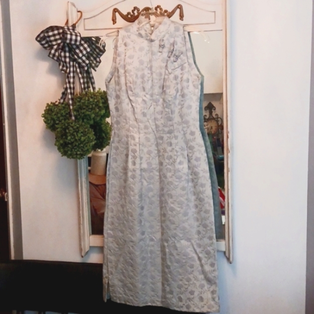 Gorgeous Vintage Blue/Gray Oriental Detail Handcrafted Dress